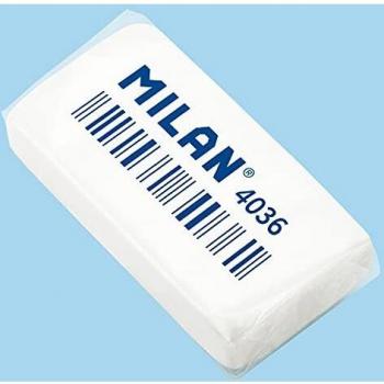 Caja 36 Gomas MILAN CNM4036 para borrar Trazos lapices grafito Color Blanca