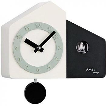 Reloj de pared pendular AMS W7397, 23 cm, diseño negro y blanco, mecanismo de cuarzo, ideal para comedor y sala de estar