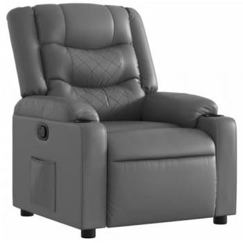 Sillón Reclinable de Cuero Sintético Gris con Respaldo y Reposabrazos Ajustables para Relax en Casa