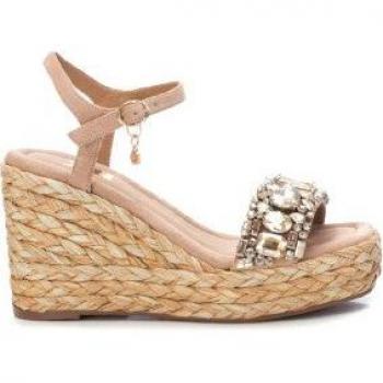 Sandalia Xti Cuña Rafia Brillantes 8 cm Beige - Mujer (142791)