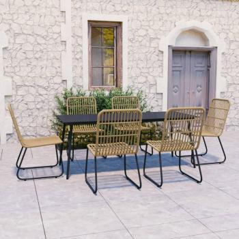 7-Piece Outdoor Dining Set with Synthetic Rattan and Glass
