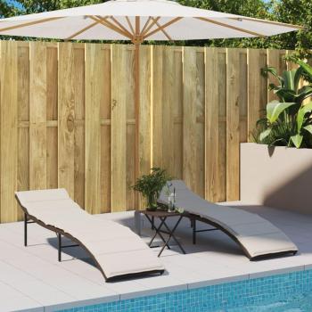 Tumbonas de exterior con cojines de ratán sintético - 2 unidades - colores negro, marrón y gris - ideales para jardín, playa, piscina y terraza