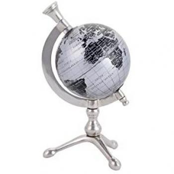 Figura Decorativa Bola del Mundo de Aluminio Niquelado 13x10x22 cm