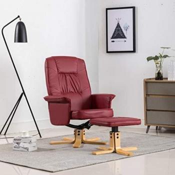 SengentoStyle Fauteuil met voetenbankje kunstleer wijnrood