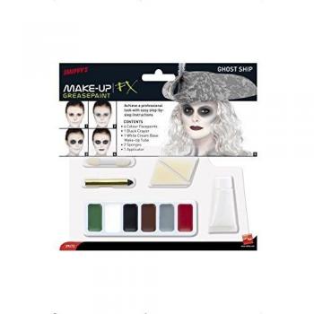 Smiffy's-39672 Kit Barco Fantasma, Maquillaje y Rojo, lápiz aplicador y 2 esponjas, Color Negro y Blanco, No es Applicable