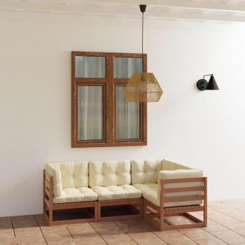 Conjunto de muebles de jardín 4 piezas con cojines de madera de pino maciza