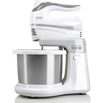 HAEGER MAX Mixer Pro - Batidora Amasadora con Bol, 500W, Bol Auto-Giratorio INOX, 2L, 2 Pares de Varillas para Batir y Amasar de 20cm