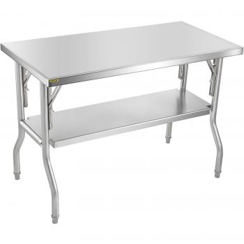 Vevor 48 x 24 Inch Commercial Stainless Steel Worktable with 772 lb Load Capacity, Folding Kitchen Prep Table