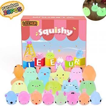 Mini Squishy Fluorescentes Kawaii Squishys Lindos Juguete Suave de Alivio de Estrés, Juguete Pegajoso de Silicona Animales para Niños y Adultos, Sin tóxico, 20 Pcs
