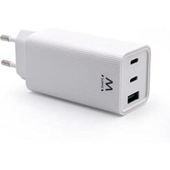 Ewent EW1323 Cargador USB C GAN de 65 W, 3 Puertos USB C, Cargador rápido PD 3.0, Carga rápida para MacBook Pro/Air, iPad Pro/Air/Mini, iPhone 13 Galaxy S22, Switch, Tablet, Laptop, Notebook
