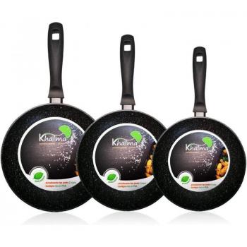 Wecook Khalma Set de 3 Sartenes para Inducción de Aluminio Prensado con Antiadherente Ecológico de Piedra sin PFOA, Aptas para Todo Tipo de Cocinas incluida Vit