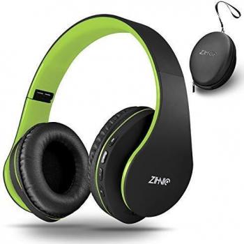 zihnic Auriculares Bluetooth Inalambricos, Cableados con Micrófono Plegables Estéreo Cascos Inalambricos Bajos Profundos para TV/PC/Teléfonos Celulares, Diadema con Orejeras Confortables-Negro/Verde