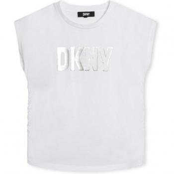 Camiseta de niña DKNY de algodón con logo metalizado, sin mangas, modelo D60091