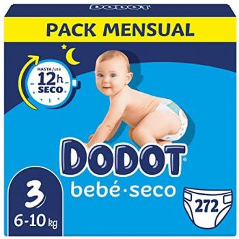 Pañales Dodot Bebé-Seco Talla 3 (6-10 kg), Pack Mensual de 272 Pañales con Protección Antifugas