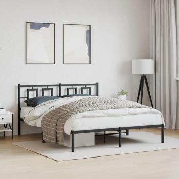 Black Metal Bed Frame with Headboard 150x200 cm