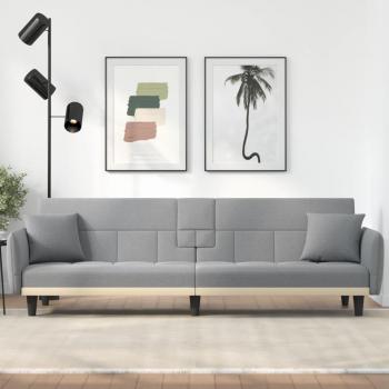 Sofá cama con portavasos en tela gris claro convertible