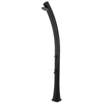 Ducha Solar Calefactora Negra Starmatrix Modelo Rio, Curva en Polietileno HD, 226 cm de Altura, Rociador de 15 cm, Depósito de 25 litros con Lavapies y Grifer