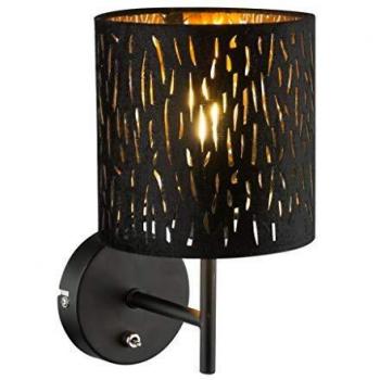 Aplique de pared Tuxon con pantalla negro y dorado, diseño elegante, altura 26 cm, diámetro 15 cm