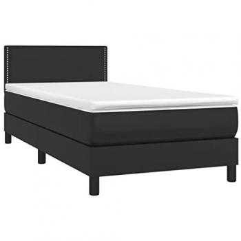 Cama box spring y colchón LED cuero sintético negro 90x200 cm