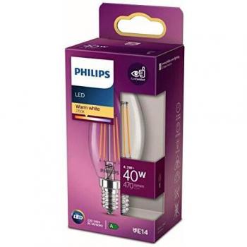 Bombilla LED Filamento E14 4,3W (40W) 470lm 2700K Blanco Cálido Philips