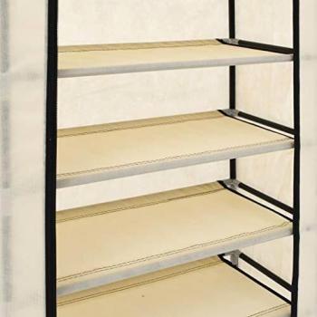 vidaXL Mueble zapatero con funda de tela color crema 58x28x106 cm