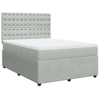 Cama box spring con colchón terciopelo gris claro 140x200 cm