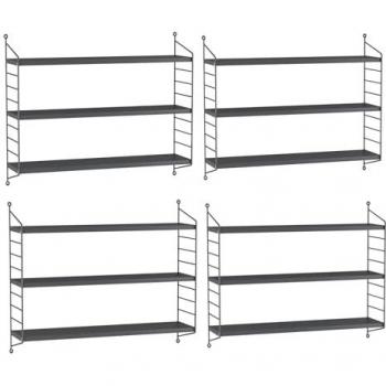 Juego de 4 Estanterías de Pared Strängnäs Acero Duradero 50x60x15 cm - Gris Oscuro con 3 Niveles Regulables