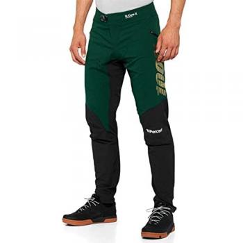 Pantalón de bicicleta 100% R-Core X LE - Negro Verde, Talla 32, sin badana, unisex adulto, regular