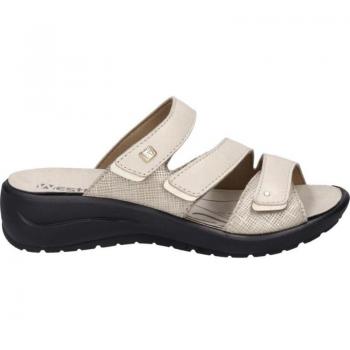 Cómoda Chancla mujer Westland by Josef Seibel ANNECY-04 en piel beig y detalles oro, tiras ajustables con velcro, plantilla anatómica, cómoda cuña antideslizante, altura tacón bajo (1