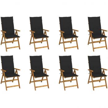 Folding Garden Chairs with Cushions Set of 8 Solid Acacia Wood