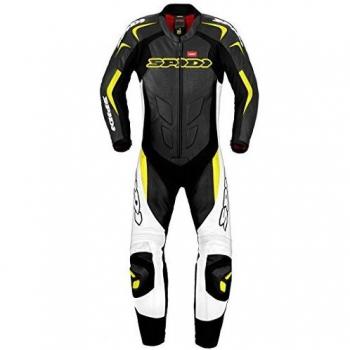 Spidi Supersport Wind Pro - Traje de piel para motocicleta, 1 pieza, color negro y amarillo, talla 58