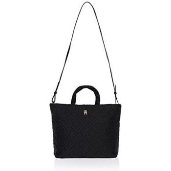 Chic Black Quilted Recycled Tote Shoulder Bag with Logo Detail