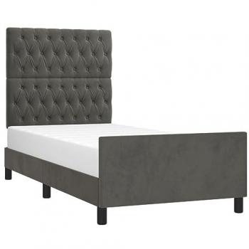 Estructura de cama individual con cabecero tapizado en terciopelo gris oscuro 90x190 cm sin colchón