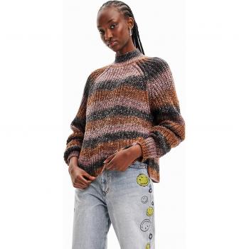 Desigual Chic Turtleneck Sweater with Contrast Details - XL, Female, Multicolor, Grey, Long Sleeve, High Neck, Logo
