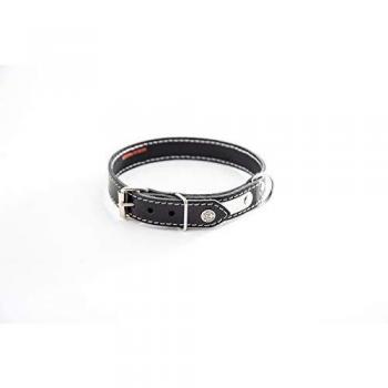 Collar para perro de cuero negro clásico con costura blanca y placa acolchada Martin Sellier (47 cm)