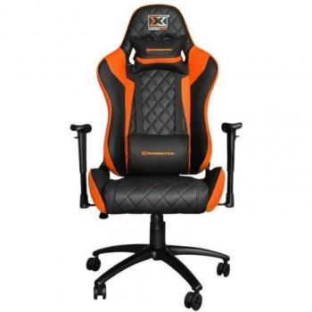 Silla Gaming Ergonómica Xigmatek Hairpin, Color Negro/Naranja, Giratoria, Reclinable 90-180 Grados, con Reposacabezas y Cojín Lumbar Ajustables