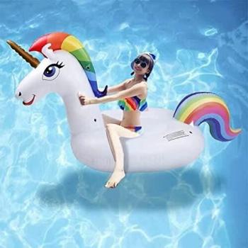 Cama Flotante de Unicornio - Hilera Flotante de Juguete Inflable de Montaje en Agua Grande con Válvula Rápida, Juguete Inflable para Fiesta en la Piscina, Adecuado para Adultos y Niños