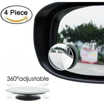 Paquete de 4 espejos convexos de 2 pulgadas para punto ciego amplio ángulo de visión trasera de 360° rotación + 30° de balanceo ajustable para coche, SUV, lente pegada