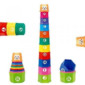Cubos Bebe Apilables- Apila Colores Cubo Playa Juguetes de Baño Bloques Construccion Bebe Taza de Apilamiento Juguete con 10 Cubos de Colores y 1 Cascabel para Niños a Partir de 6 Meses