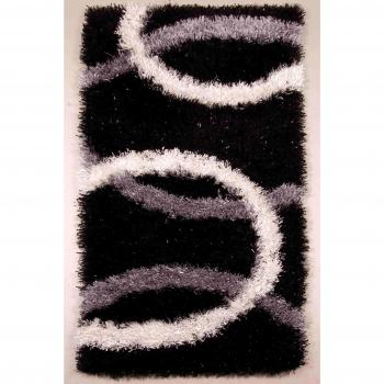 Alfombra Vegas, poliéster, negro, blanco y gris, 120 x 180 cm