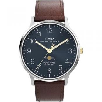 Timex Waterbury Men's 40mm Analog Quartz Watch with Brown Leather Strap, Water Resistant to 50m