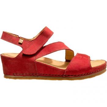 Sandalias de cuña de mujer en piel color frambuesa (modelo N5852)