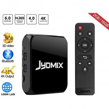 Android 6.0 Smart TV de caja con procesador Quad Core, 4 K Ultra HD con 2.4 G Wi-Fi y Bluetooth 4.0, 2 GB de RAM, 16 GB de ROM