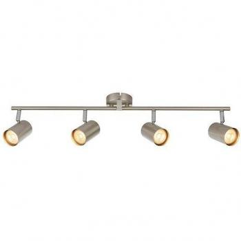 Foco Arezzo 4 bombillas Acero Cromo satinado - Barra de 4 focos de luz efecto cromo satinado, placa cromada, GU10