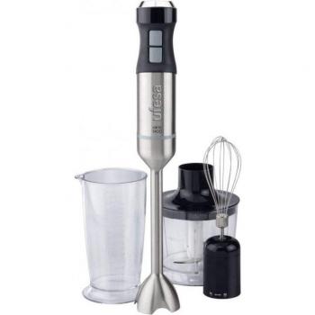 Ufesa BP4752 Vario 1400 Titanium XL Max Batidora de Mano, 1400 W, 4 Cuchillas de Titanio, Pie XL, 20 Velocidades + Turbo, Diseño Ergonómico y Anti Salpicaduras, Accesorios Incl., Sin BPA, Acero/Gris