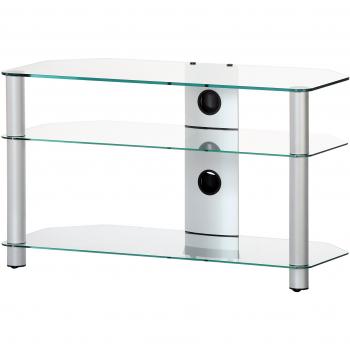 Elbe NEO-390-C-SLV - Mueble soporte para TV horizontal, 90 x 53 x 40 cm, Cristal claro con columna trasera y patas plateadas