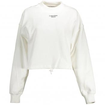 Sudadera blanca de mujer Calvin Klein con logo apilado, talla XL, sin cierre