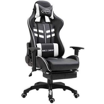 vidaXL Silla Gaming de Escritorio PU con Reposapiés Asientos Mobiliario Oficina Consolas Video Juego Casa Hogar Sala Dormitorio Habitación Sofá Blanca