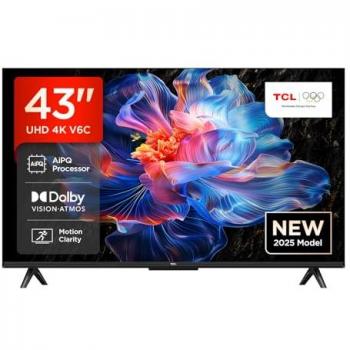 Televisor TCL LED 43V6C 109 cm (43) Smart TV 4K HDR, Dolby Vision, Google TV, Wi-Fi Metálico