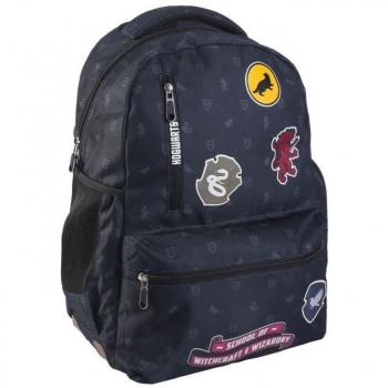 Mochila Escolar Harry Potter Hogwarts 30x44x13cm Grande Azul con Parches - Cerdá
